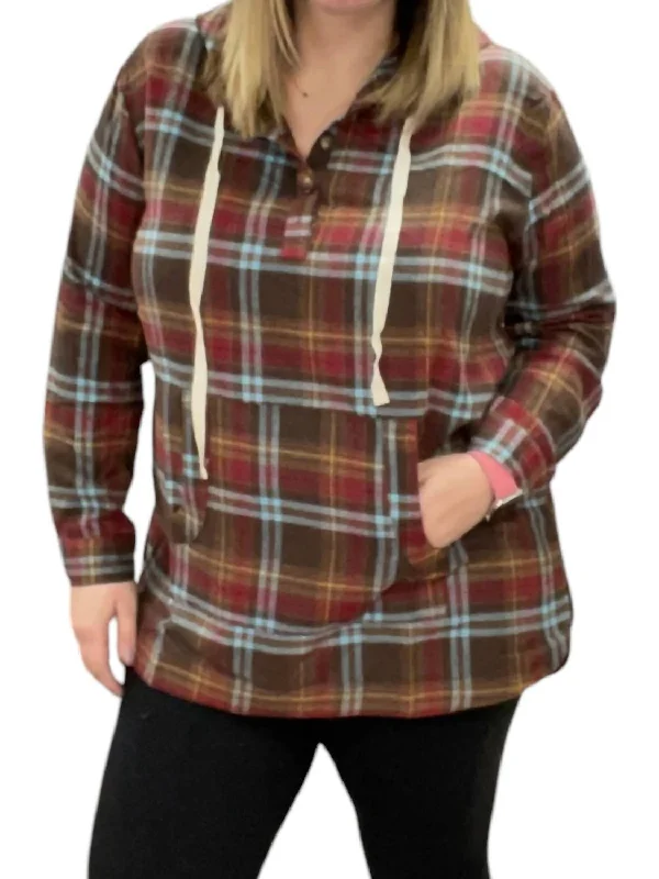 Color Stitched Brush Thermal Top In Red/brown Gift Ideas