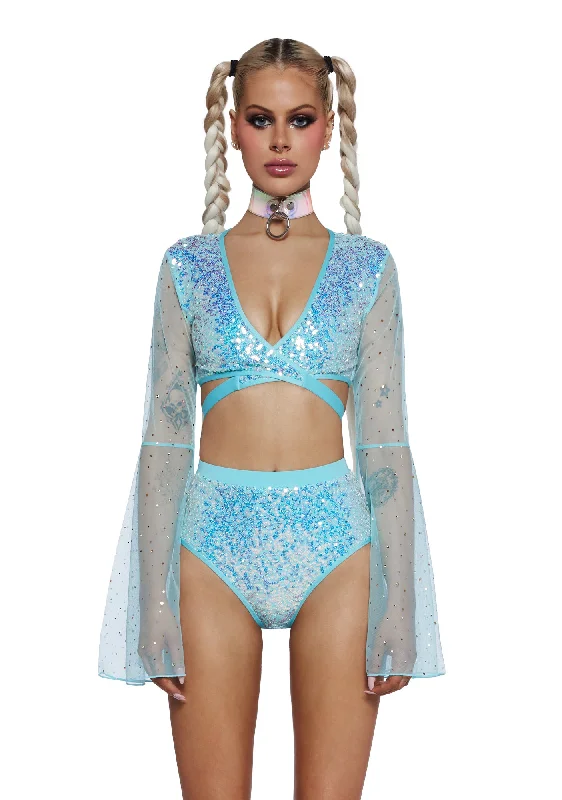 Dazed Dreamer Sequin Wrap Top - Blue Comfort Centric Apparel