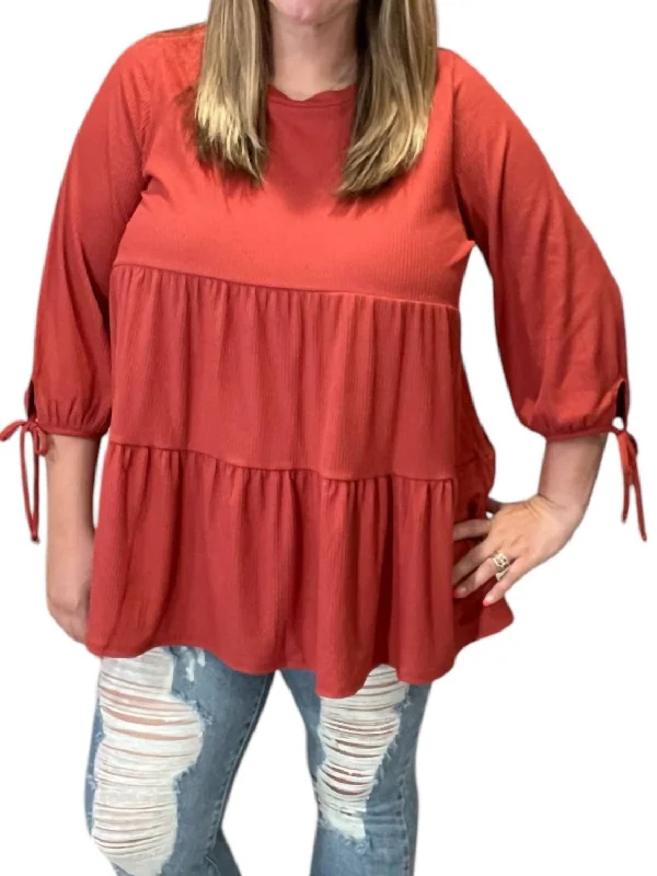 Tiered With Sleeve Ties Top In Rust Style Versatile Women's Collection