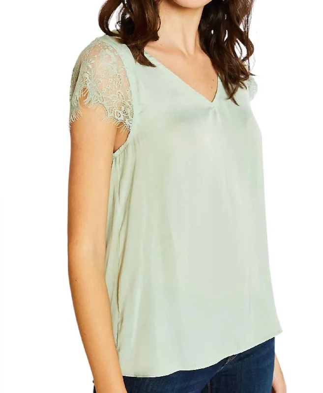 Lace V Neck Top In Minto Neo Limited Time Offers