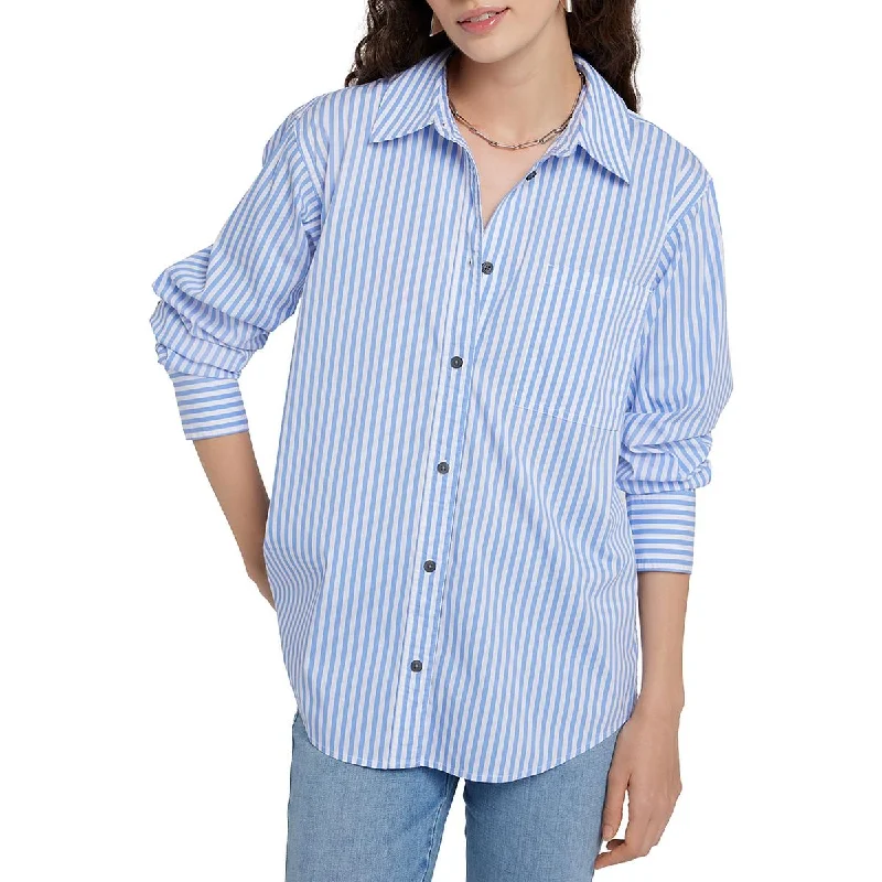 Womens Cotton Blend Striped Button-Down Top Style Revolution