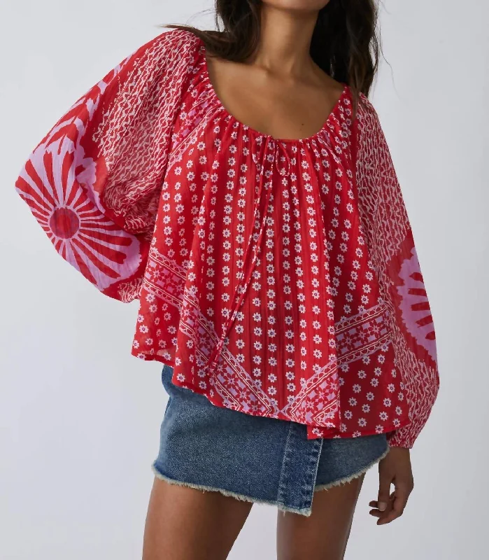 Elena Printed Top In Fiery Red Everyday Glamour