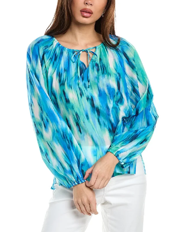 Tommy Bahama Ikat Shimmer Silk-Blend Peasant Top New In This Season