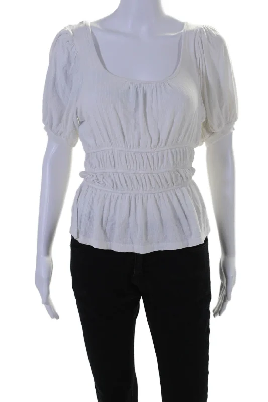 Slate & Willow Womens Smocked Peplum Top White Comfort First Women's Wear