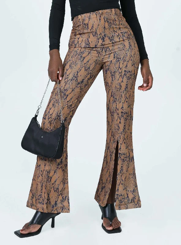 Devotion Snake Print Pants Brown Feminine Soft - Hued Look