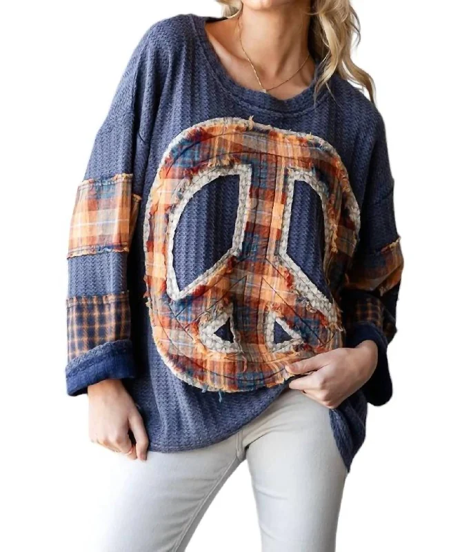 Peace And Love Thermal Top In Blue Season Offer