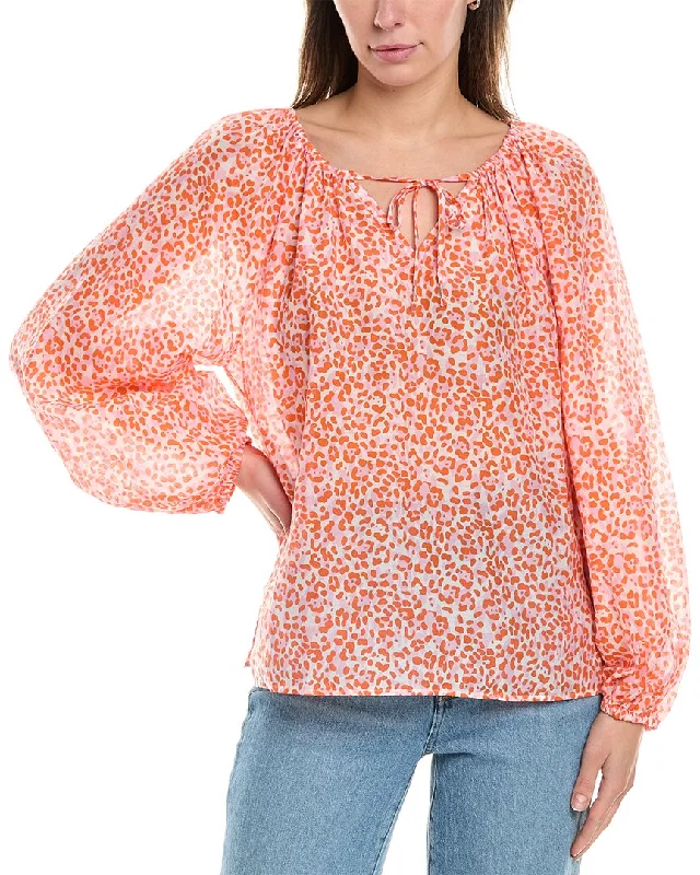 Tommy Bahama Charming Cheetah Silk-Blend Peasant Top Brand Name Clothing Discount Extravaganza