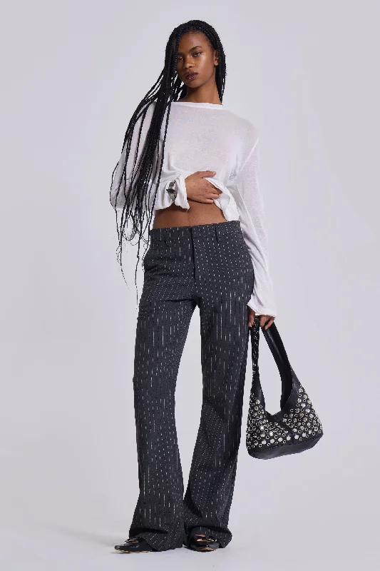 Grey Pinstripe Stacked Bootcut Suit Pants Style Without Limits