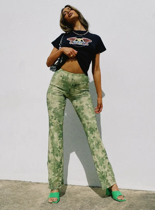 Motel Heny Trouser Blurred Floral Green Luxury Fashion