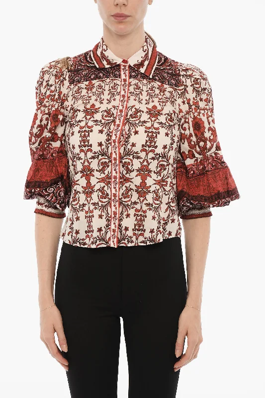 Alice + Olivia Printed Two Tone FATAL Shirt with Hidden Closure Exclusive Sale