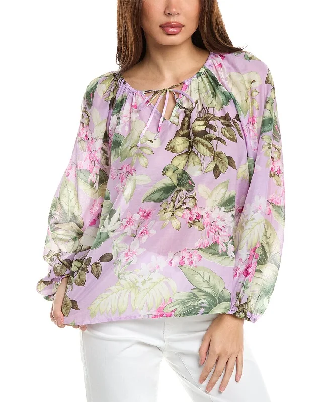 Tommy Bahama Orchid Dreams Silk-Blend Peasant Top Season Sale