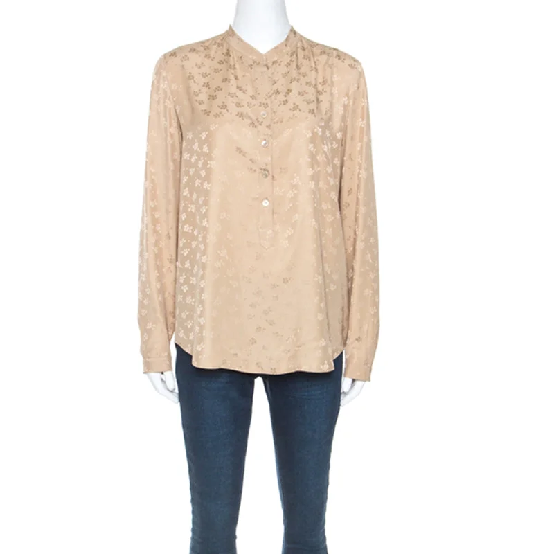 Stella Mccartney Beige Jacquard Button Front Mandarin Collar Shirt S Trend Alert