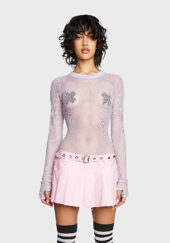 See Thru Me Fishnet Top - Lavender Save Big