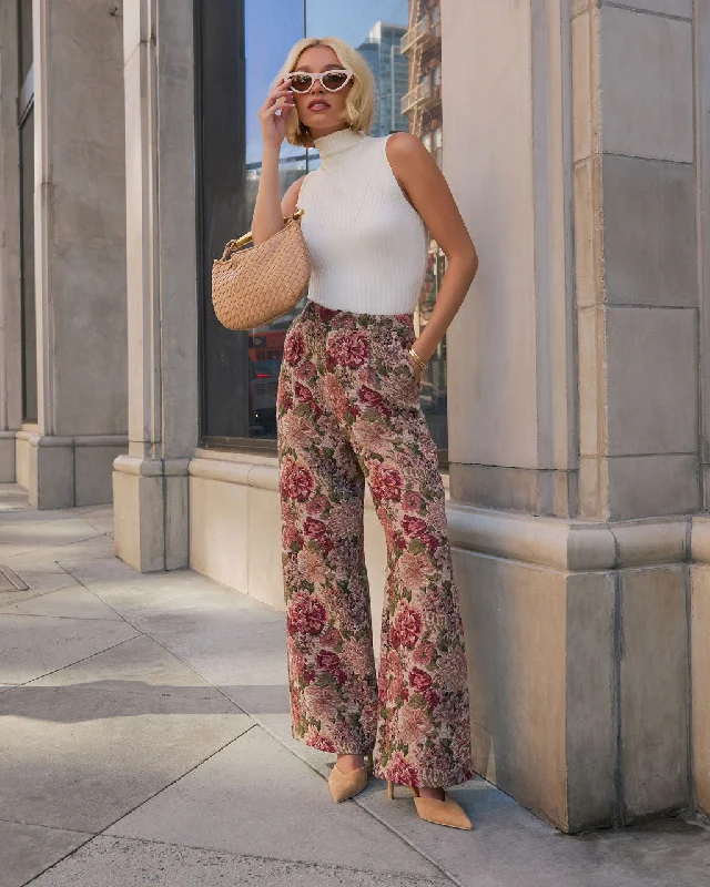 Moment In Time Floral Tapestry High Rise Pants Romantic Date - Night Ensemble