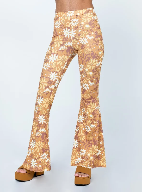 Retro Floral Flare Pants Orange Budget Saver