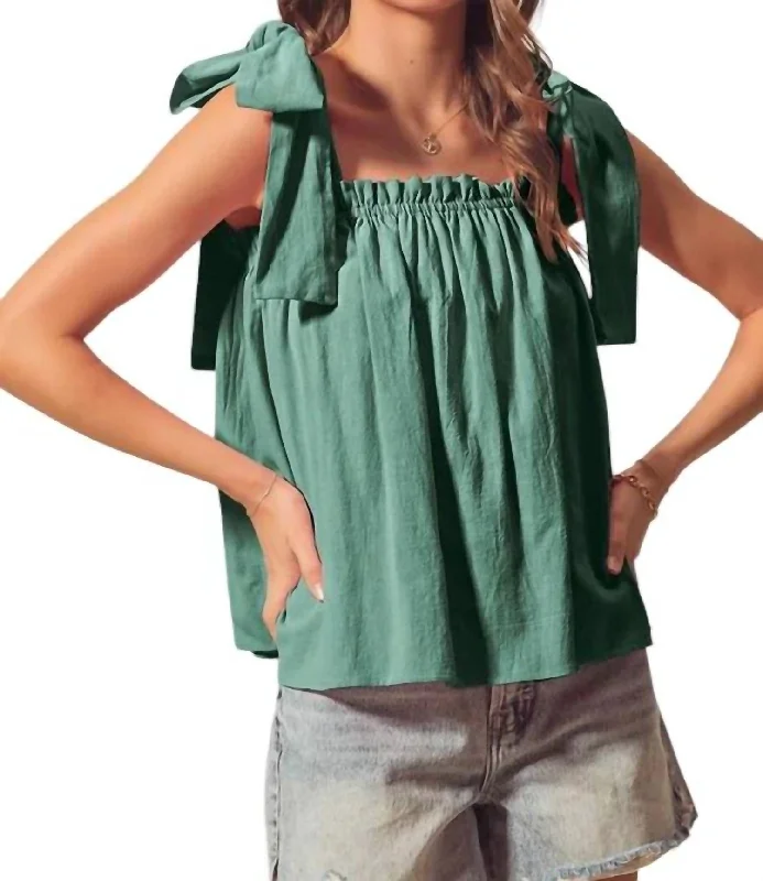 Big Ribbon Top In Green Season Transition Versatile Wear Clearance