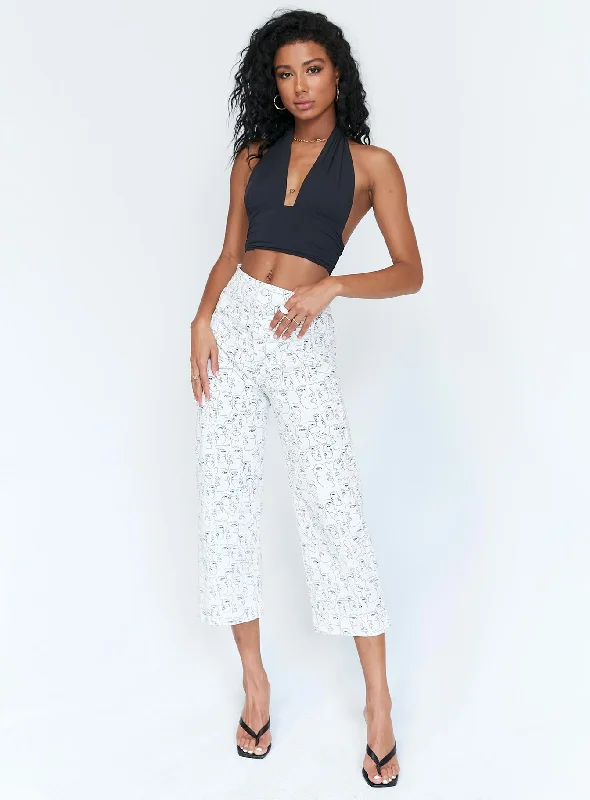 Nelly Wide Leg Face Print Pants White Coastal Beach - Inspired Style