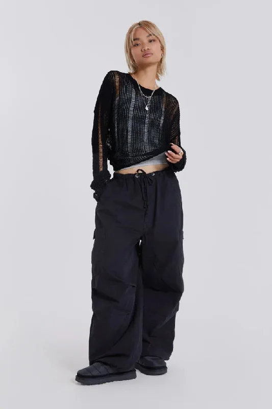 Black Parachute Cargo Pants Elegant Contour