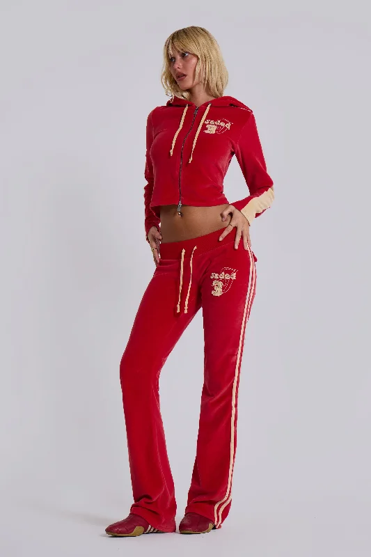 Red Three Velour Low-rise Bootcut Trousers Fashion Sale