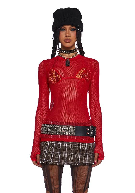 See Thru Me Fishnet Top - Red All Season Fashion Collection