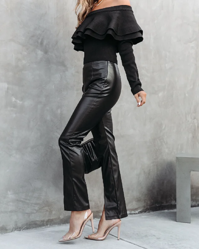 Sandra Faux Leather Split Hem Pants Quick Grab Deals