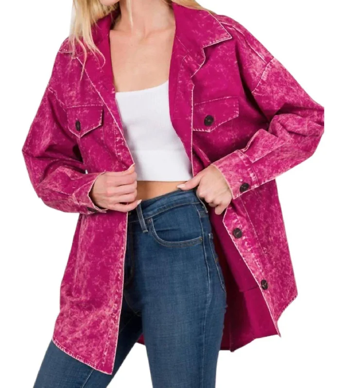 Oversized Vintage Washed Shacket In Magenta Summer Deals