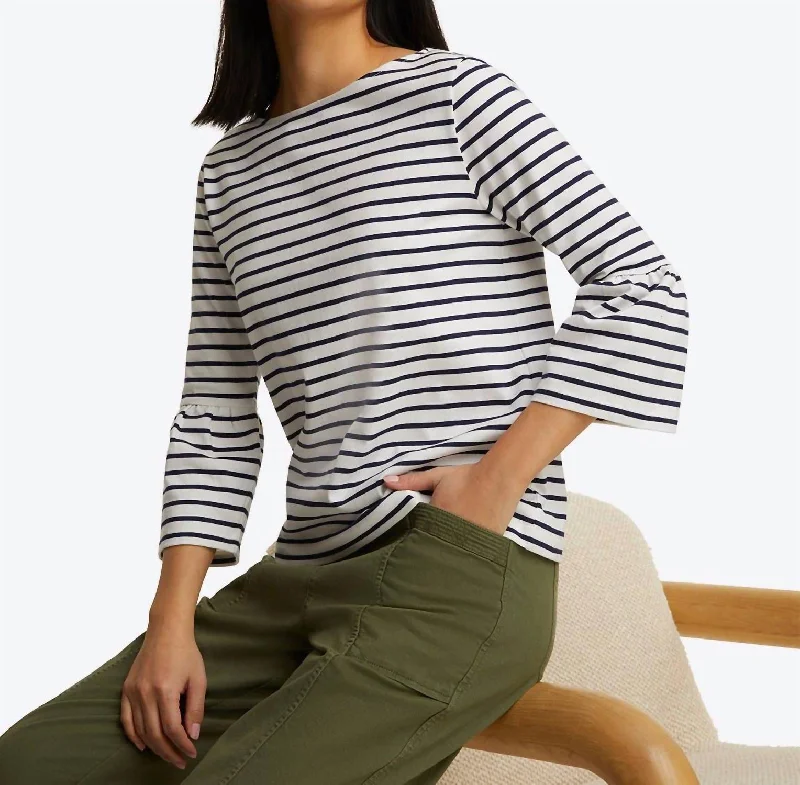 Corey Bell Sleeve Top In Nautical Stripe Polished Finish