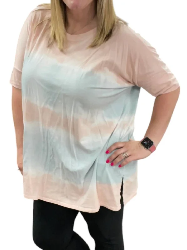 Oversized Tie Dye Top In Coral/grey Season Appropriate Women's Collection