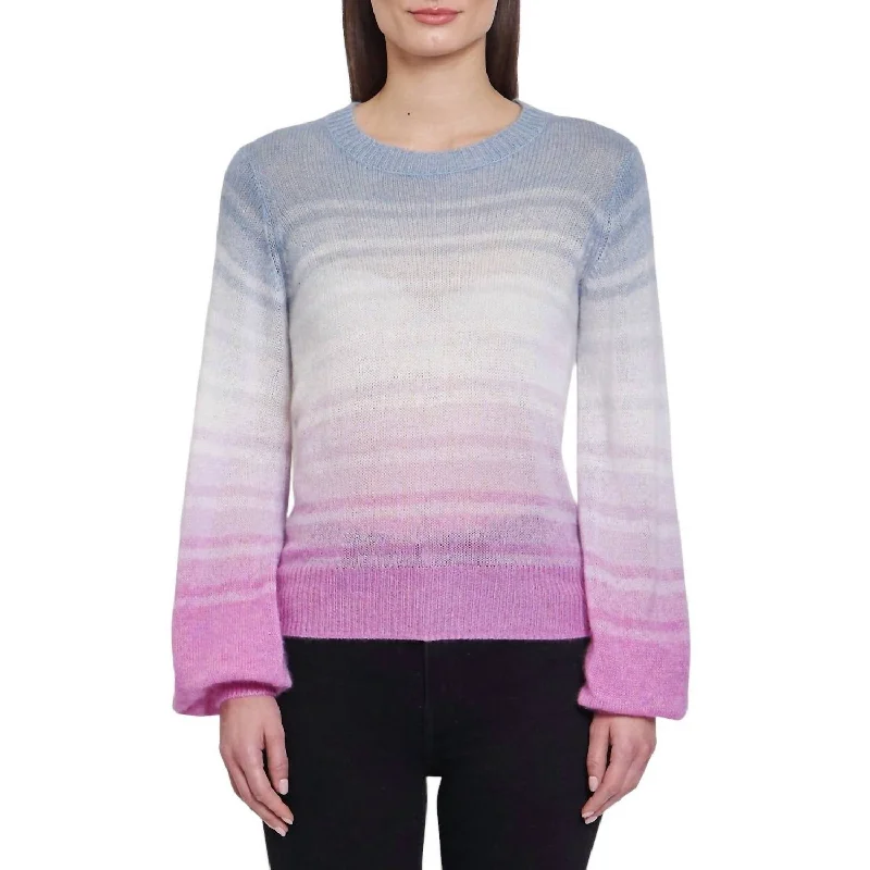 Puff Sleeve Gradient Stripe Crew Top In Pastel Combo Wardrobe Refresh