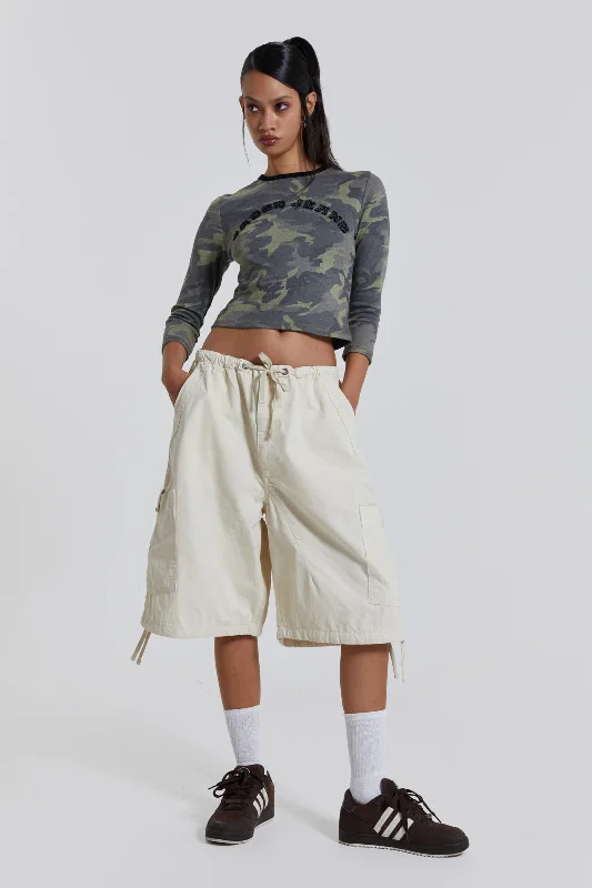 Ecru Parachute Cargo Shorts Feminine Soft - Hued Look