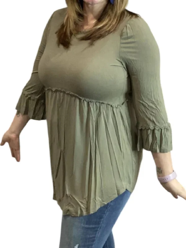 Boho Babydoll Top In Green Final Sale