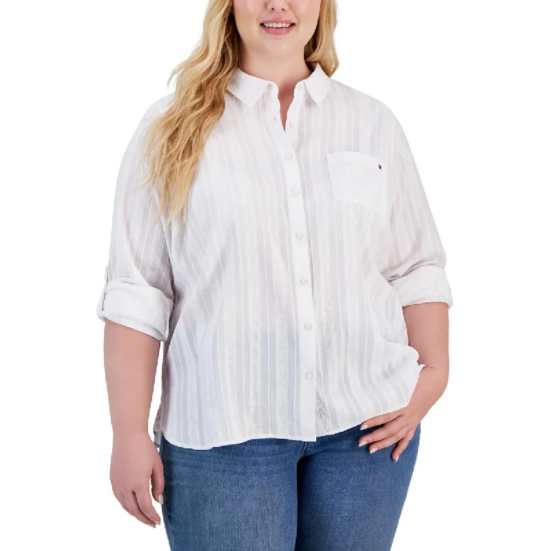 Womens Collared Plus Size Button-Down Top Athleisure Wear Special Offer