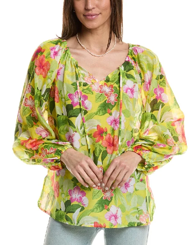 Tommy Bahama Happy Hour Flower Silk-Blend Peasant Top Absurdly Cheap Sale