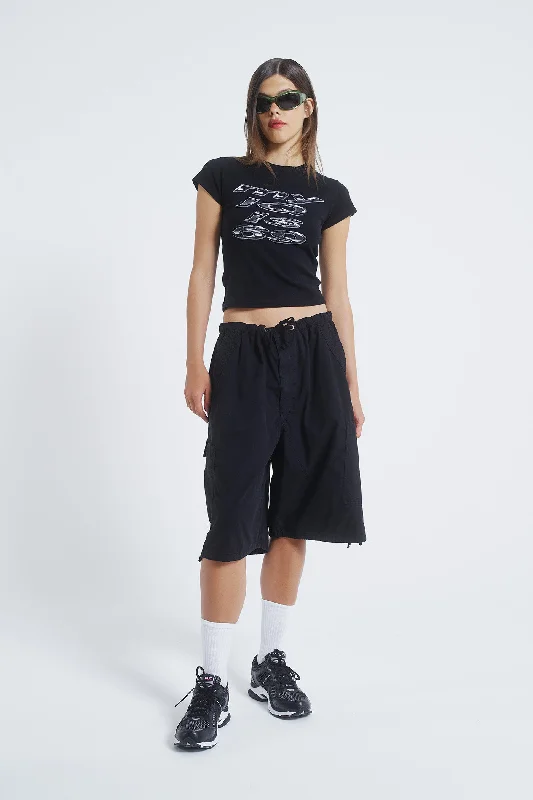 Black Parachute Cargo Shorts Feminine Soft - Hued Styles