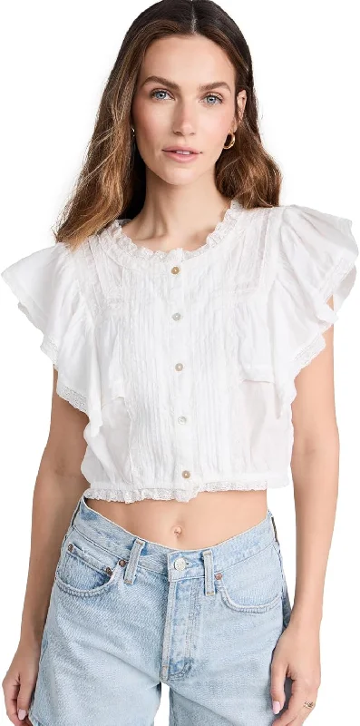 LoveShackFancy Women's Nora Top, Antique White The Good Stuff