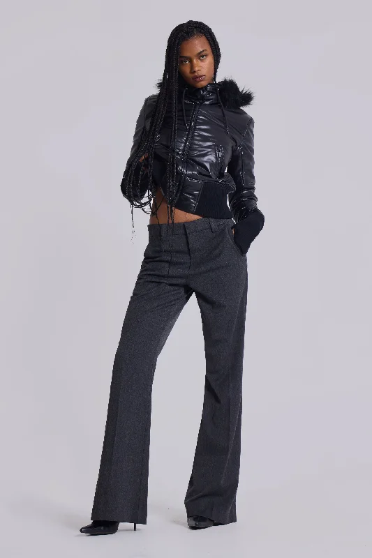 Grey Stacked Bootcut Suit Pants All Season Basics Discount