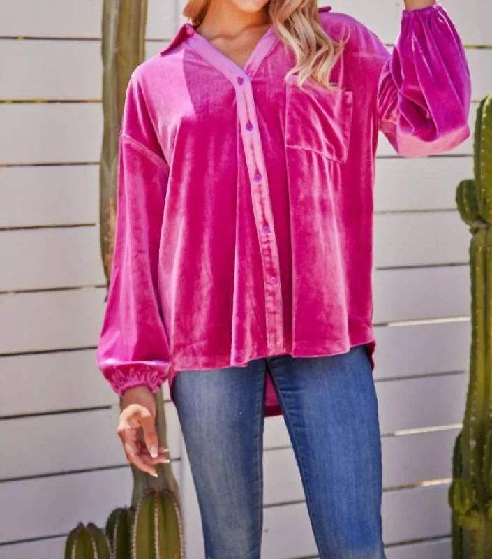 Velvet Shirt In Pink Premium Quality Garments