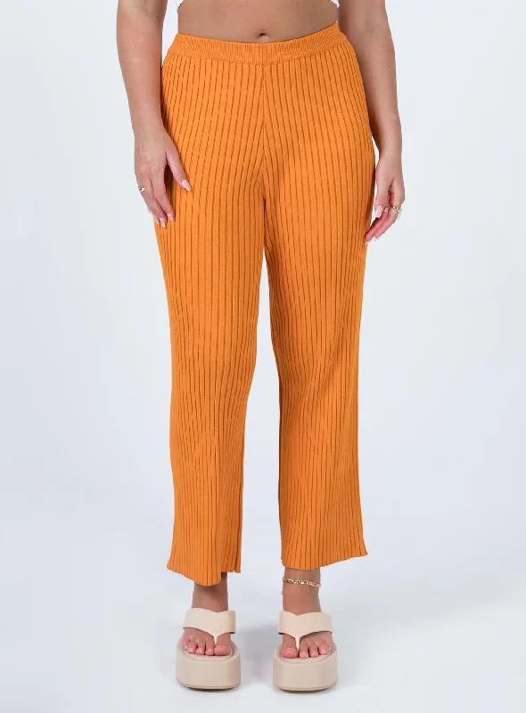 Ginny Ribbed Knit Pants Orange Designer Wear On Sale