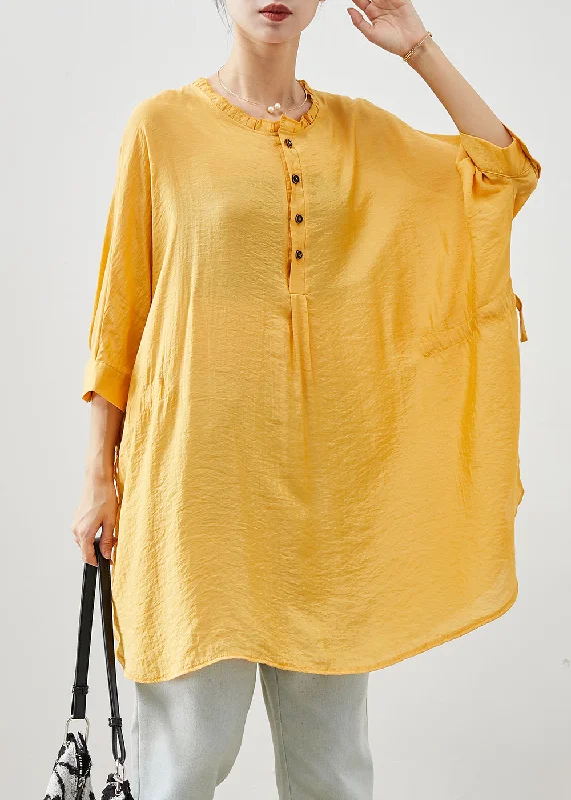 Bohemian Yellow Ruffled Oversized Linen Holiday Dress Summer Flash Sale, Don't Miss