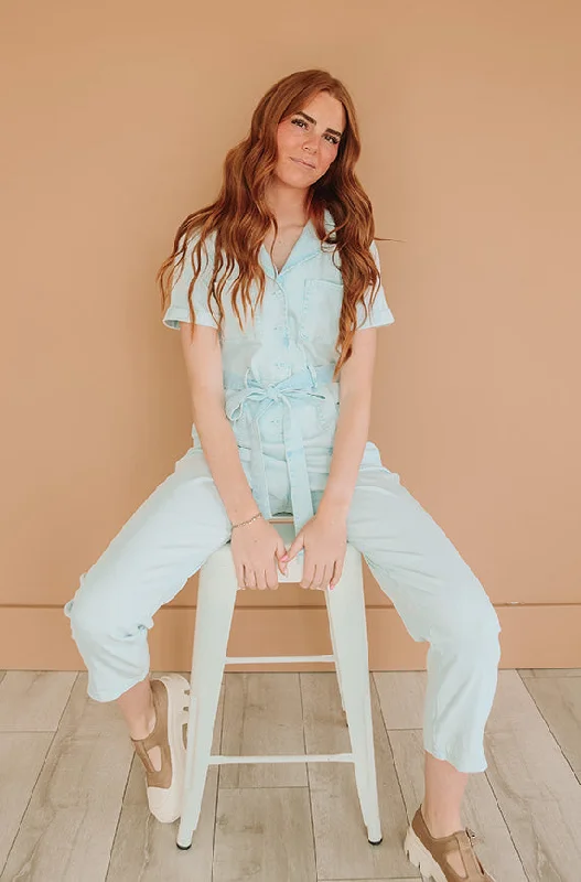 Kiss Me More Ice Blue Jumpsuit - Nursing Friendly - FINAL SALE Top Deals