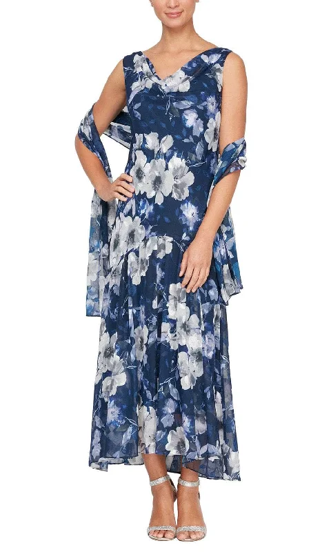 Alex Evenings 8175903 - Cowl Neck Floral Formal Dress Fashion Sale