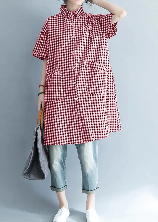 Unique black Red cotton linen shirts women stylish lapel pockets oversized Summer shirts Weekend Special