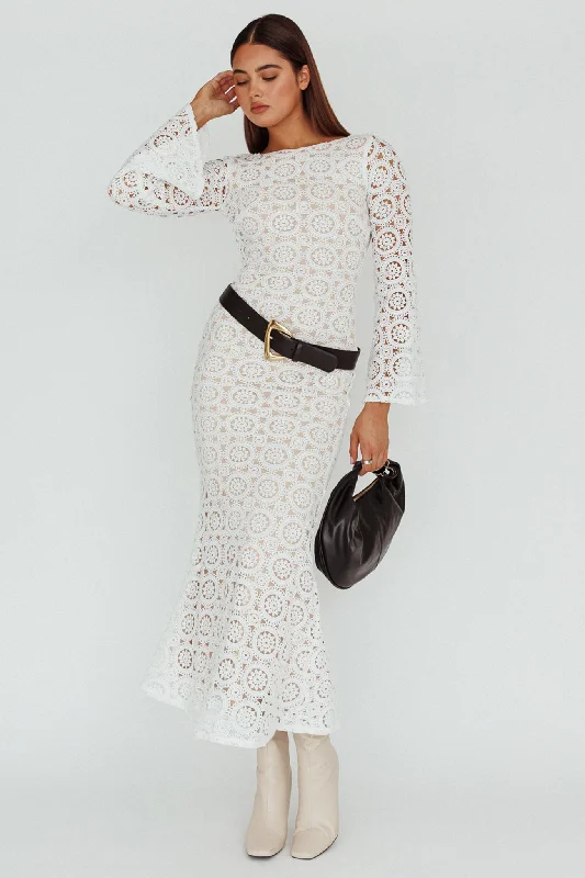 Kasia Long Sleeve Crochet Maxi Dress White Massive Selection Sale