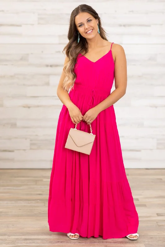 Hot Pink Elastic Waist Jumpsuit Contemporary Chic