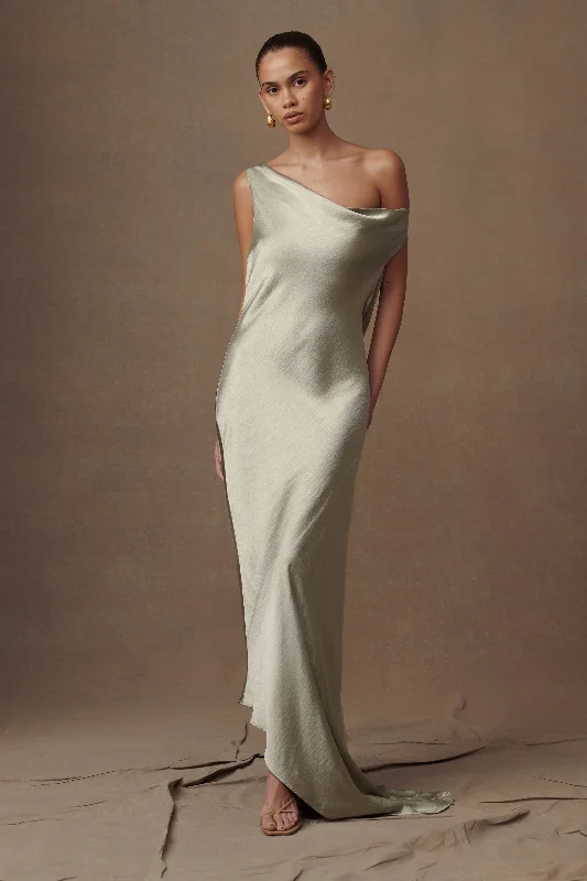 Yvette Slip Maxi Dress With Asymmetrical Hem - Sage New Styles Just In