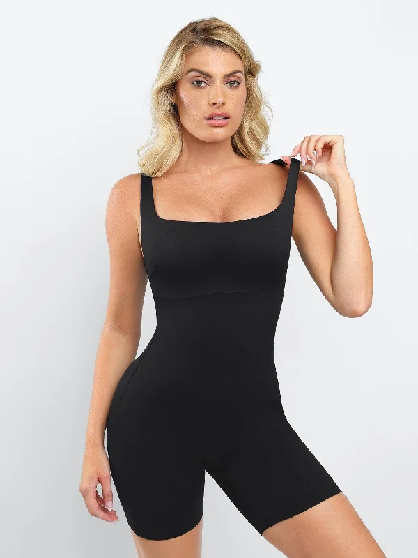 Shapewear Square Neck Slimming Mid-Thigh Workout Romper Exquisite Craftsmanship