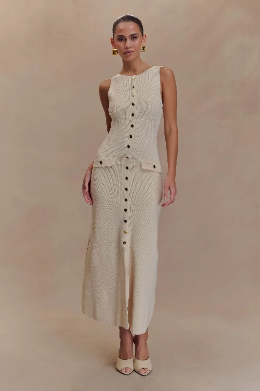 Sawyer Sleeveless Buttoned Maxi Dress - Ivory Effortless Sophistication