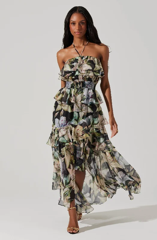 Elena Floral Halter Maxi Dress Fashion Forward Outfits