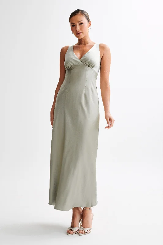 Meghan Satin Maxi Dress - Sage Graceful Cut