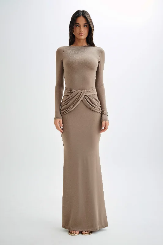 Halcyon Long Sleeve Slinky Maxi Dress - Coco Trend Forward Women's Wear